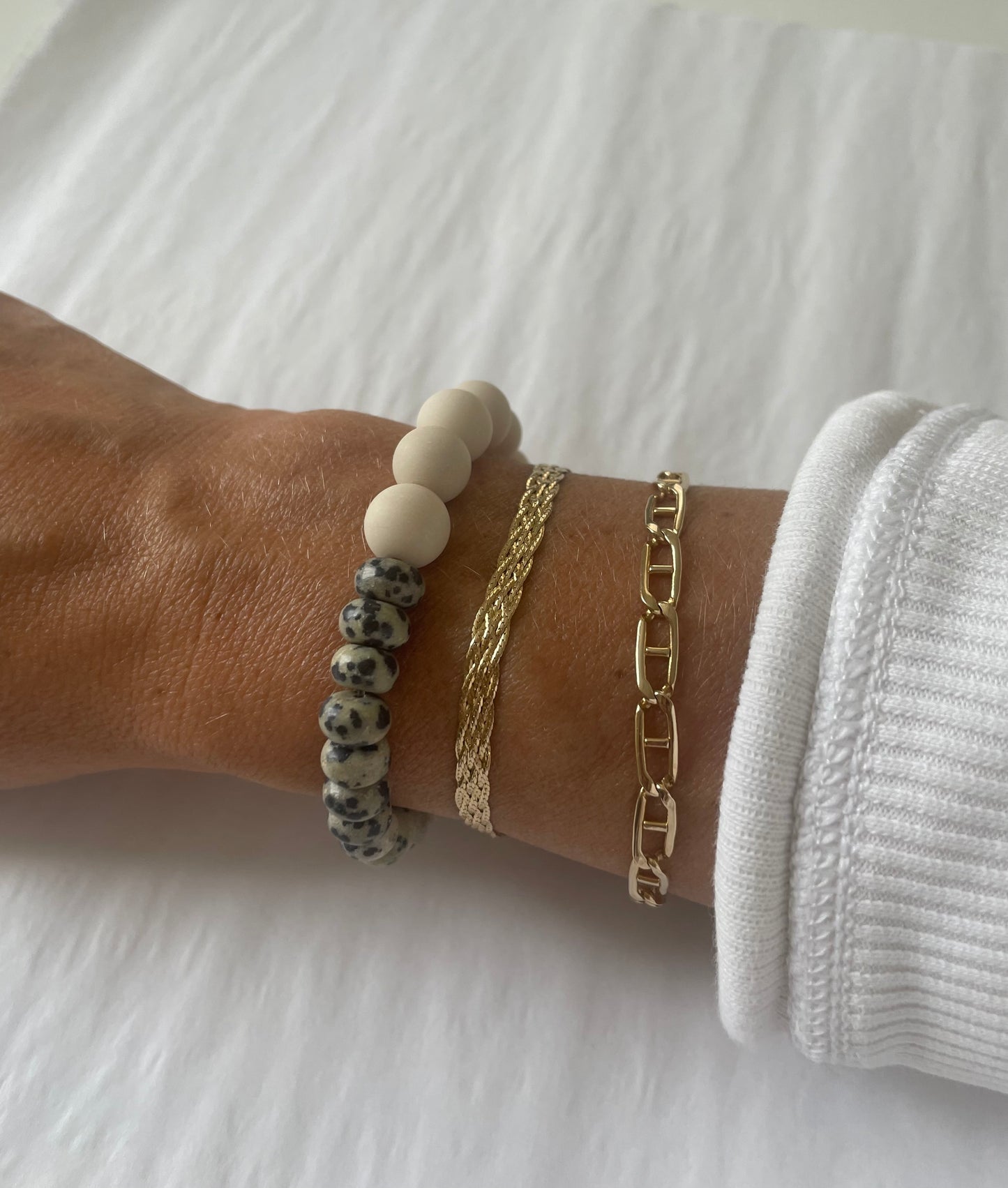 Dalmatian Jasper + Riverstone Stone Bracelet