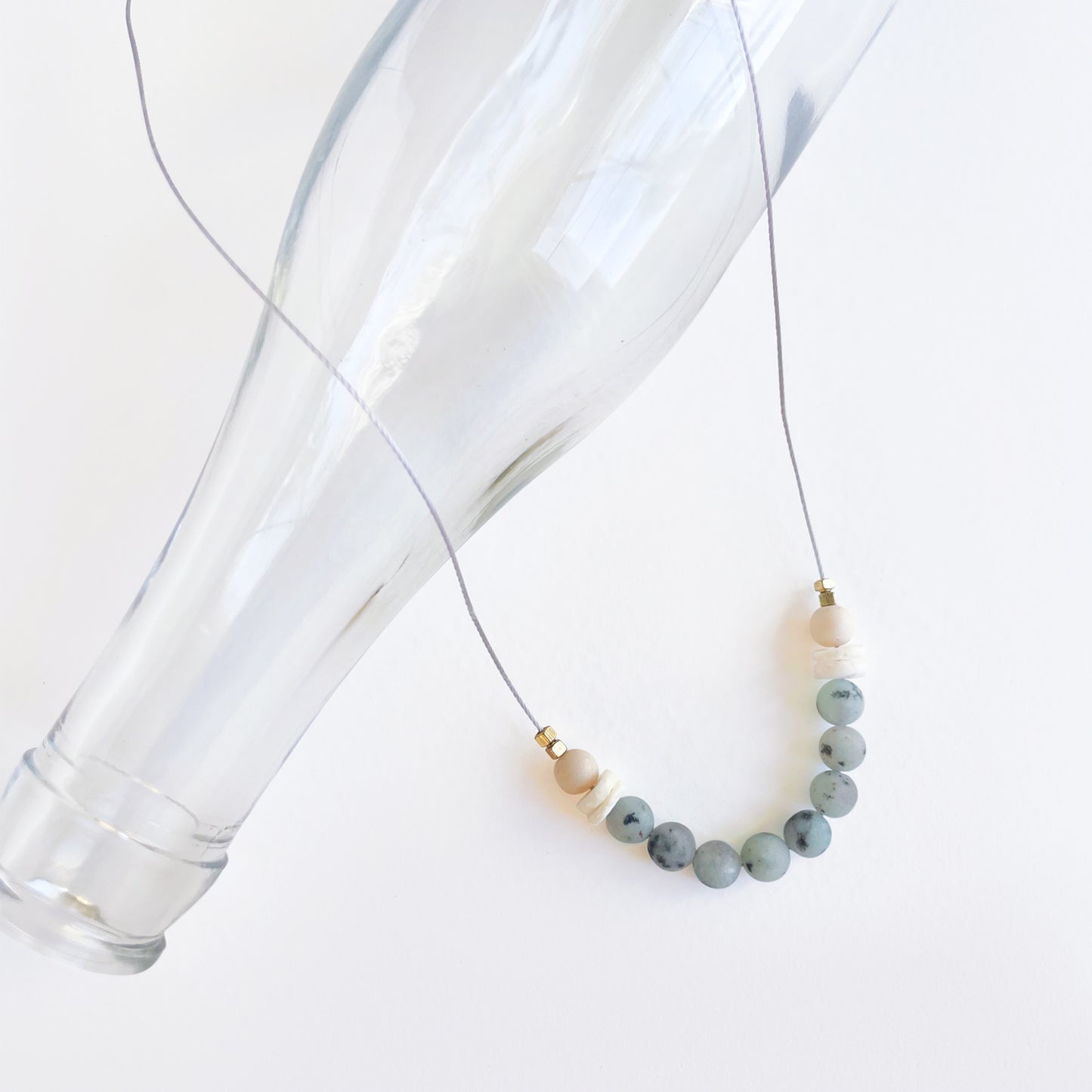 Sesame Jasper + Shell + Riverstone Cord Necklace
