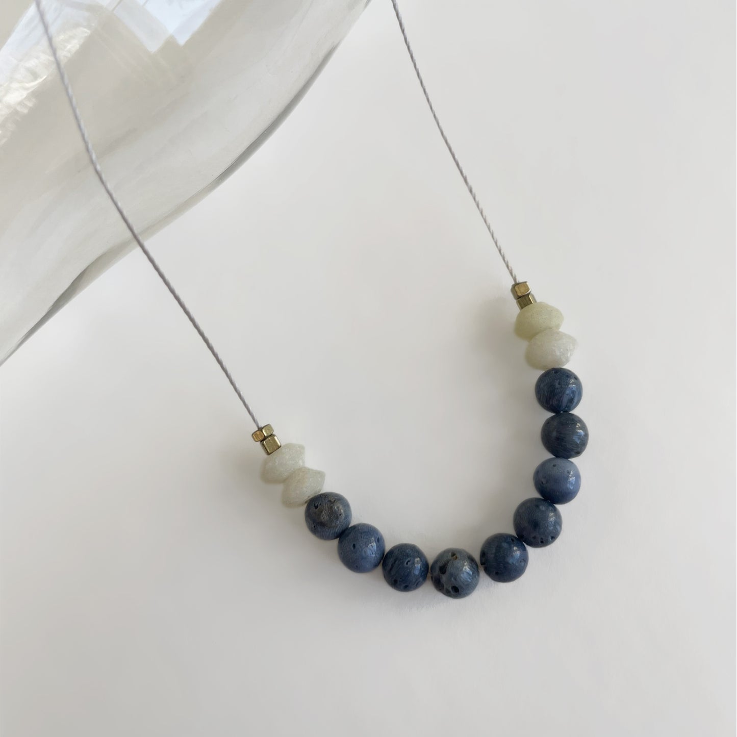 Blue Sponge Coral + Jade Cord Necklace