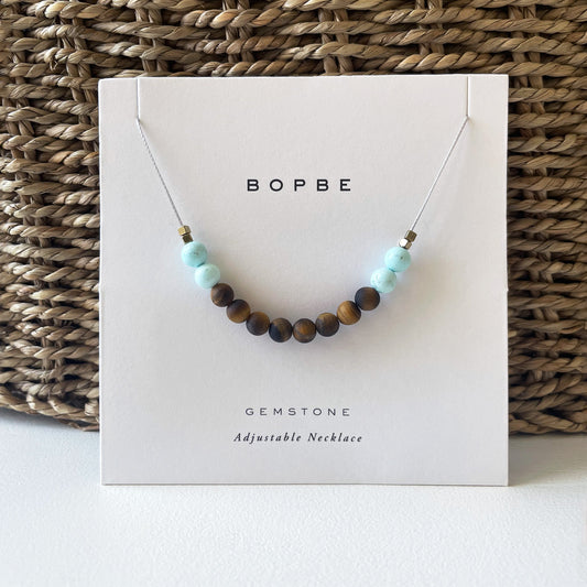 Tiger’s Eye + Turquoise Howlite Cord Necklace