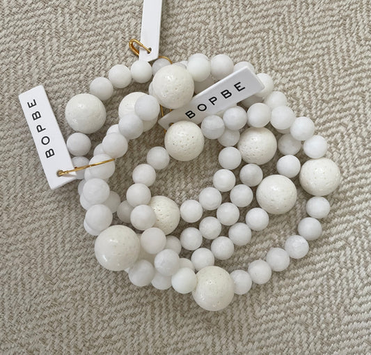 White Jade + Lava Stretch Bracelet