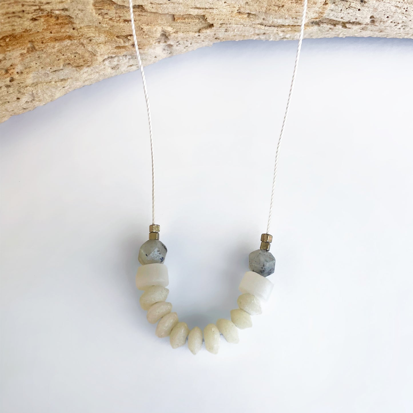 Jade + Moonstone + Labradorite Cord Necklace