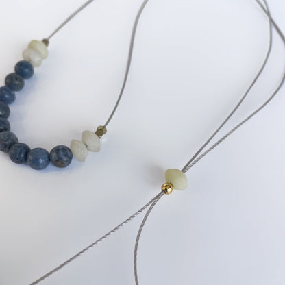 Blue Sponge Coral + Jade Cord Necklace